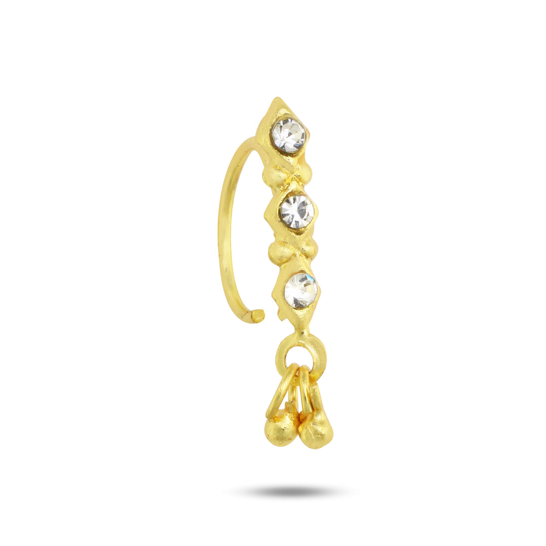 Long Gold and Diamond Dangling Nose Ring