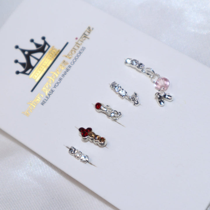 Silver, Red, and Pink Nose Ring Set