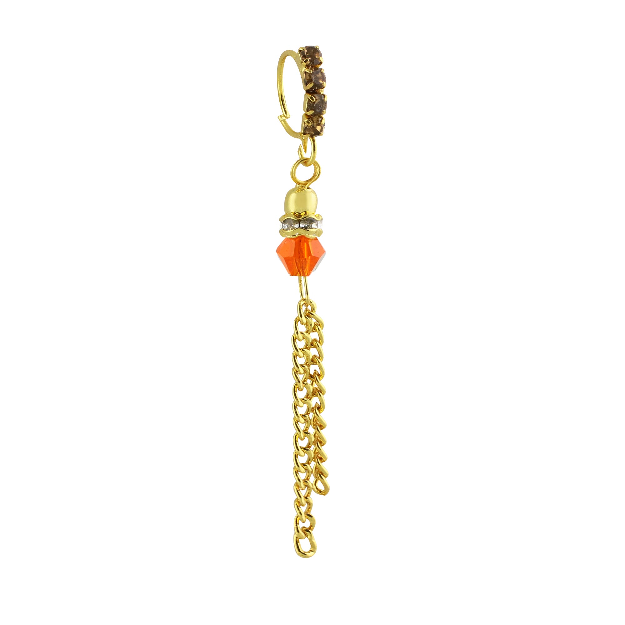 Gold Plated Brown Nose Ring with Octagon Bead End