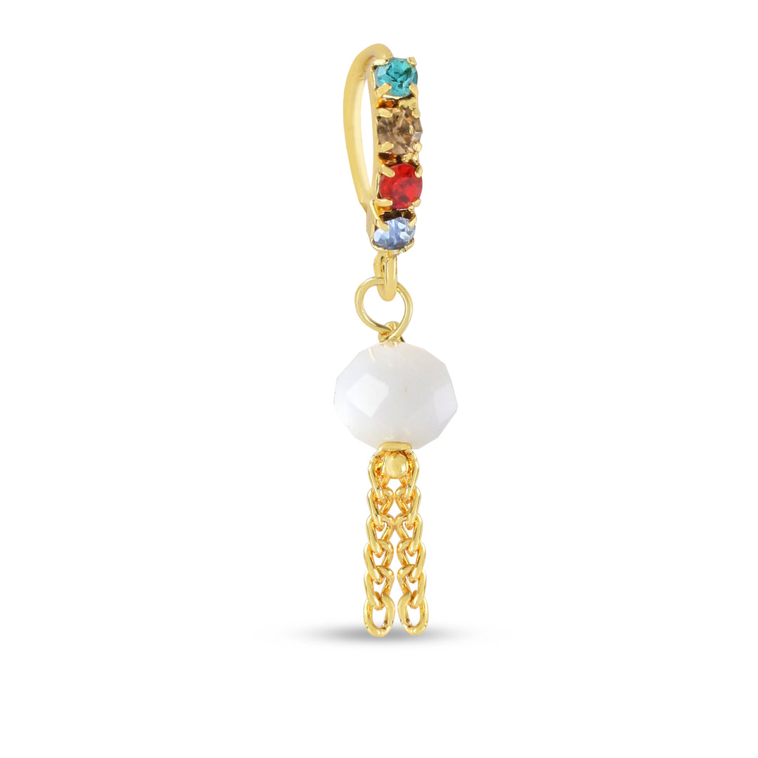 Multicolored 4 Diamond Nose Ring with White Ball End, 14k Gold Plated Available