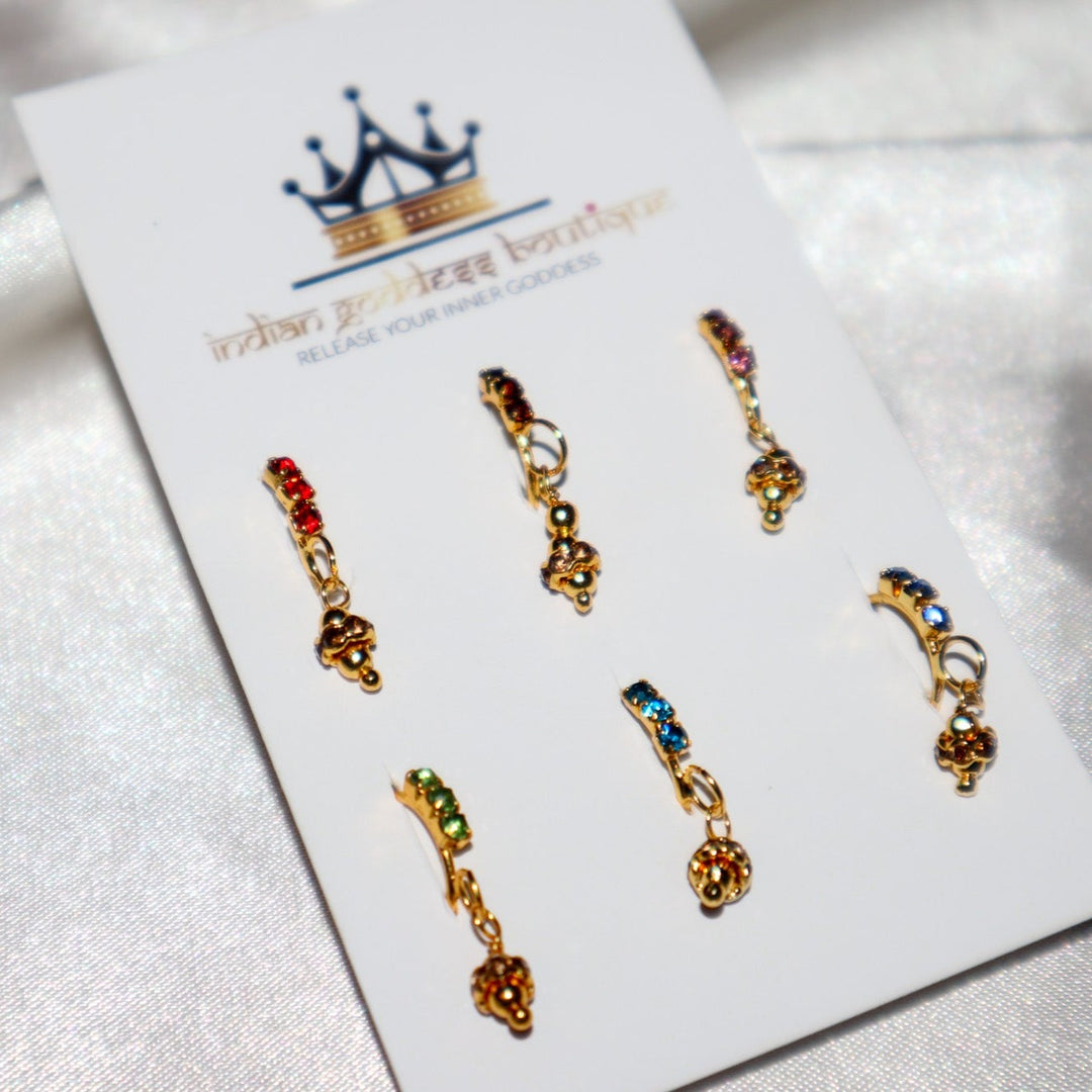 Set of 6 Gold Nose Rings with Colored Ball End