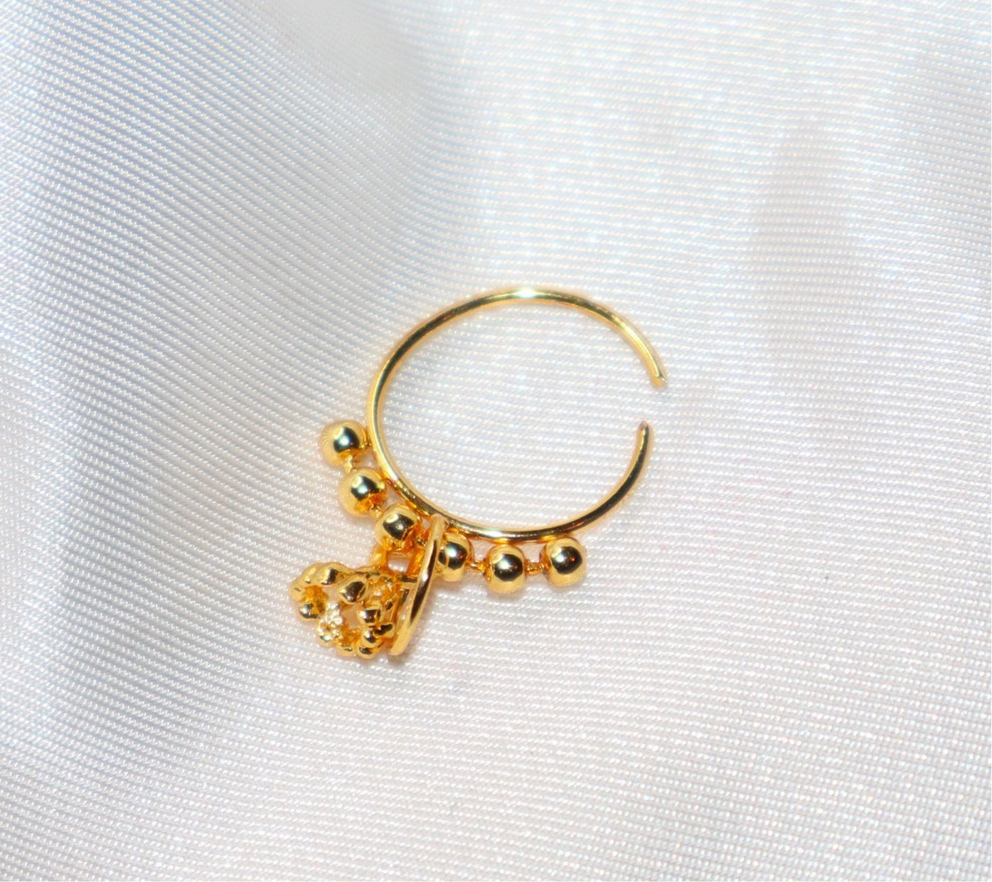 14k Solid Gold Nose Ring Small Embellished Hoop - Etsy Israel