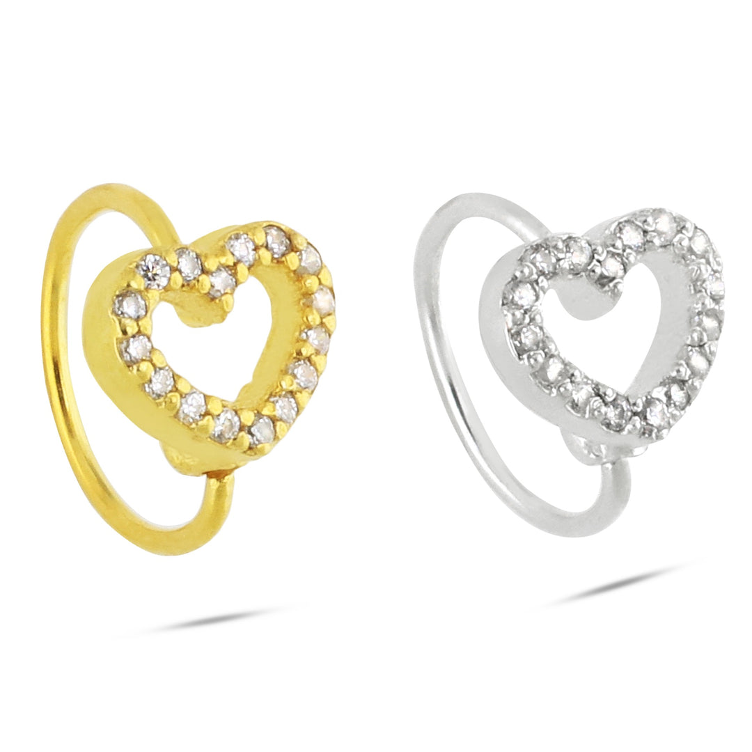 2 Pack Of Heart Diamond Hoop Nose Rings