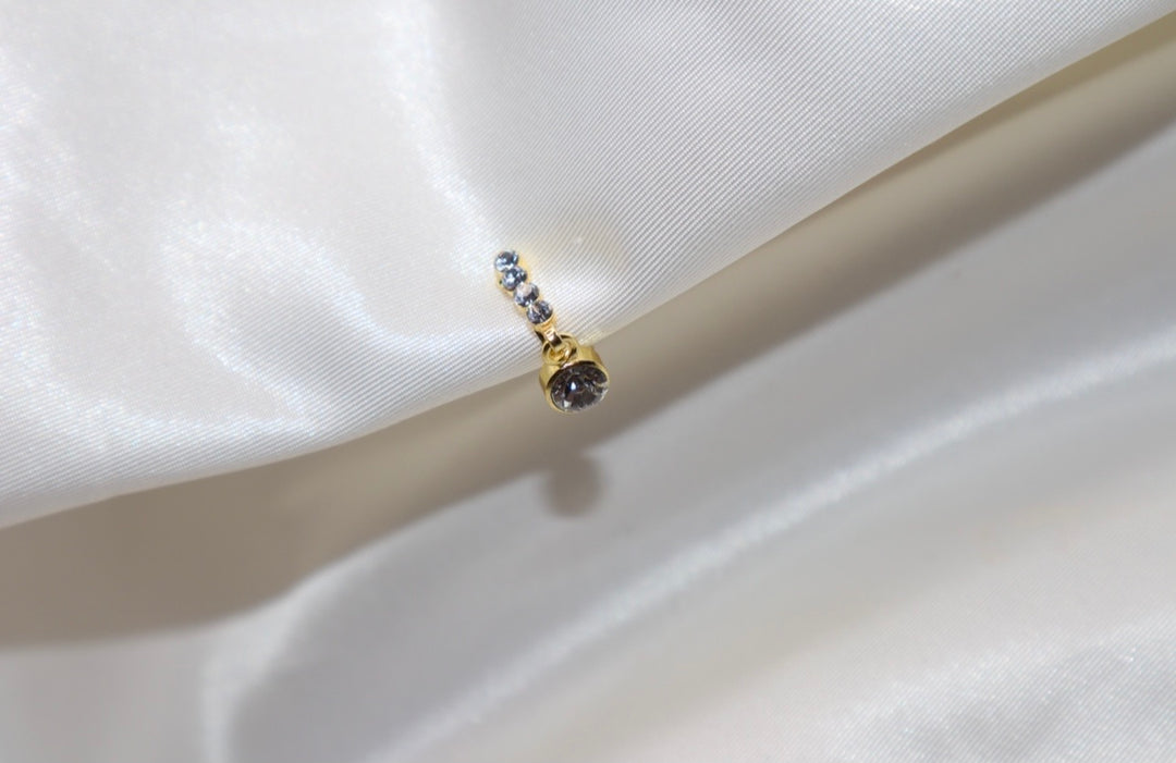 Thick Diamond and Gold Clip On Nose Ring with Dangling Diamond Ball End