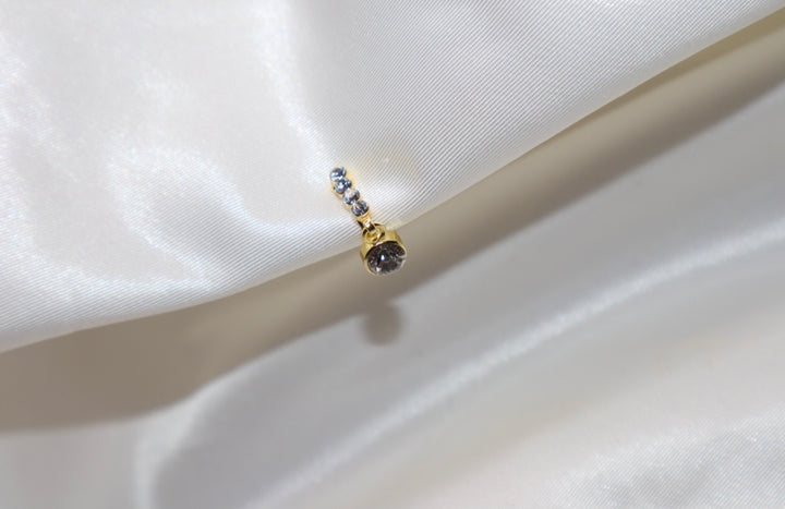 Thick Diamond and Gold Clip On Nose Ring with Dangling Diamond Ball End