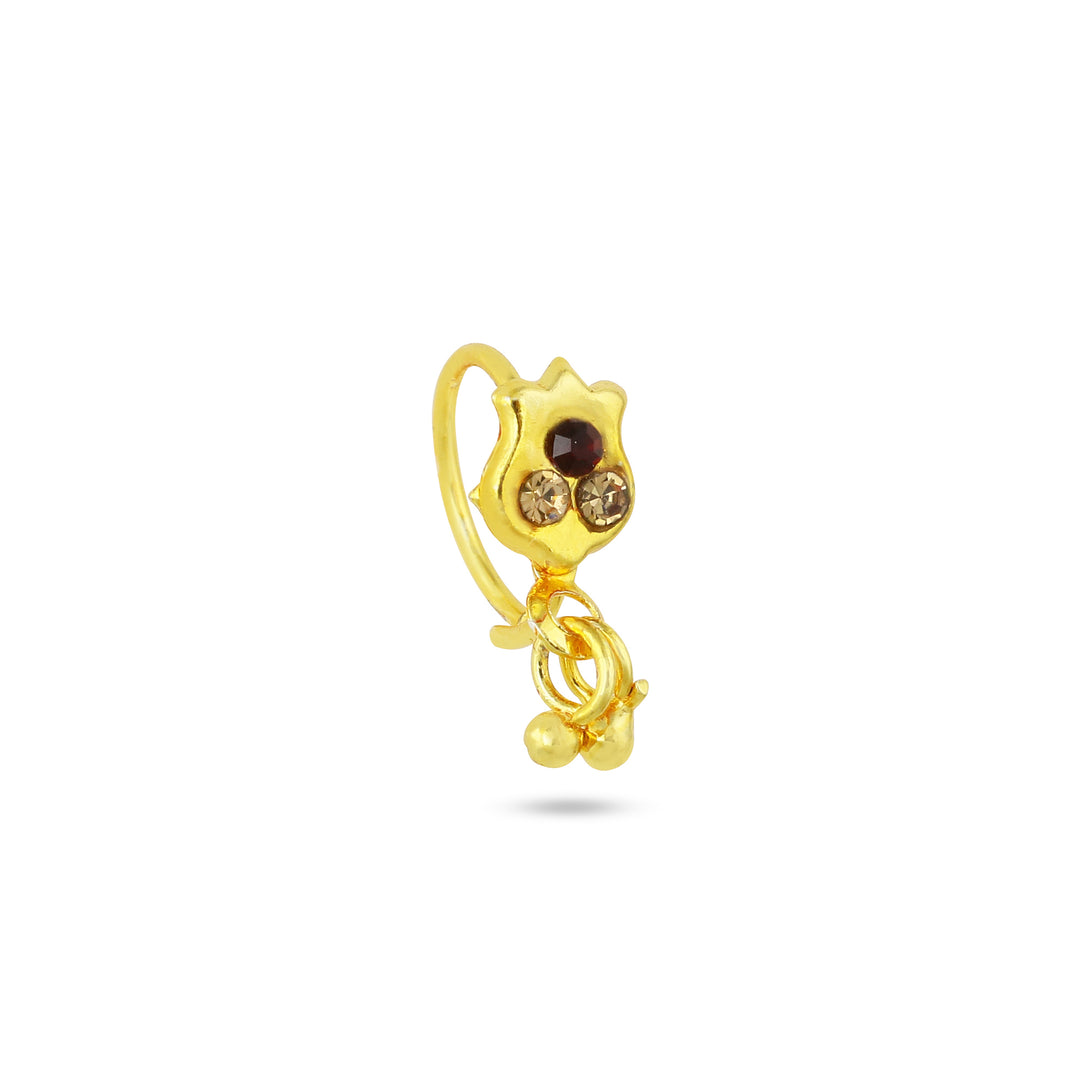 Tulip Design Nose Ring with Colored Diamonds and Dangling End