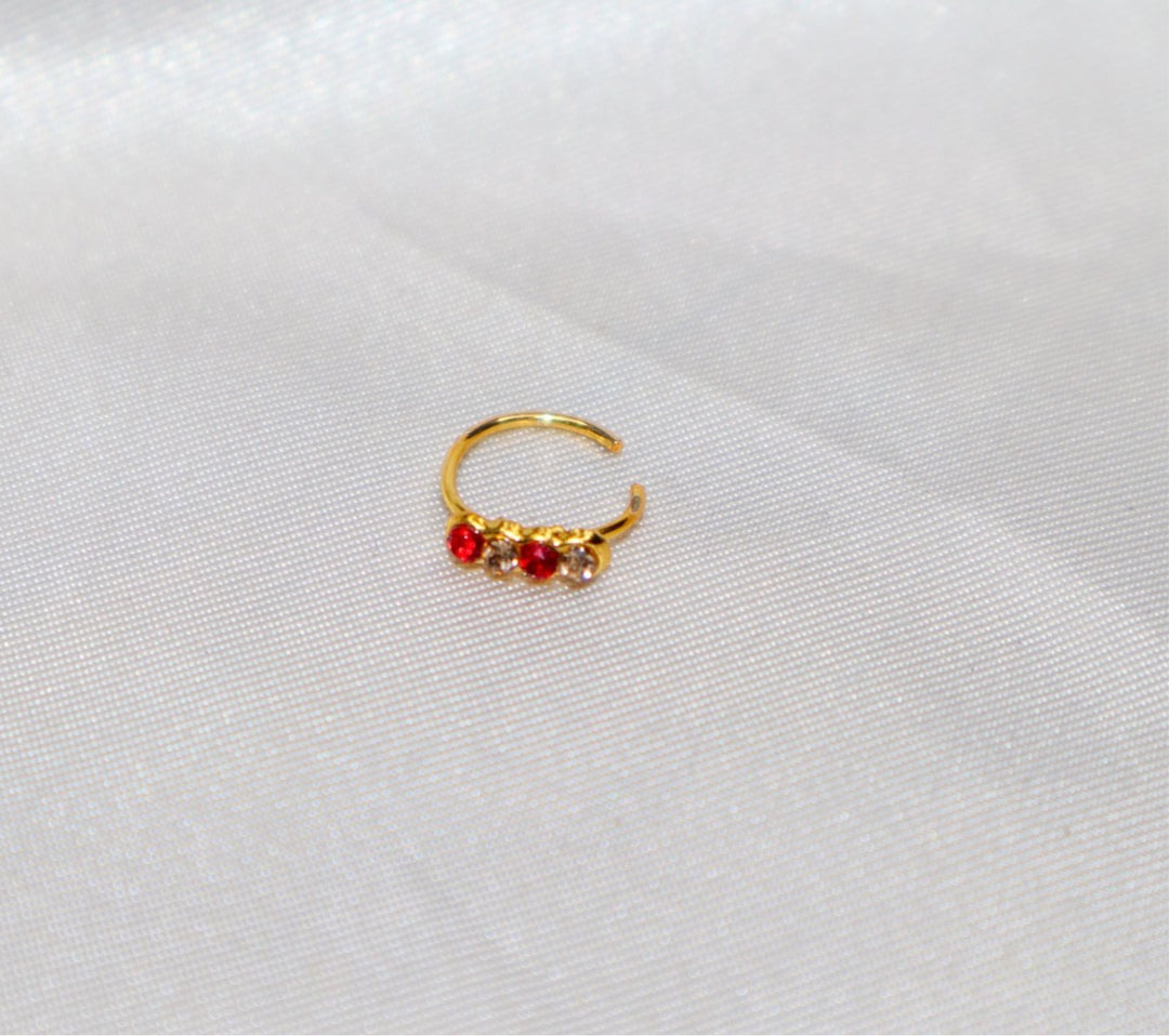 4 Colored and Gold Diamond Hoop Nose Ring