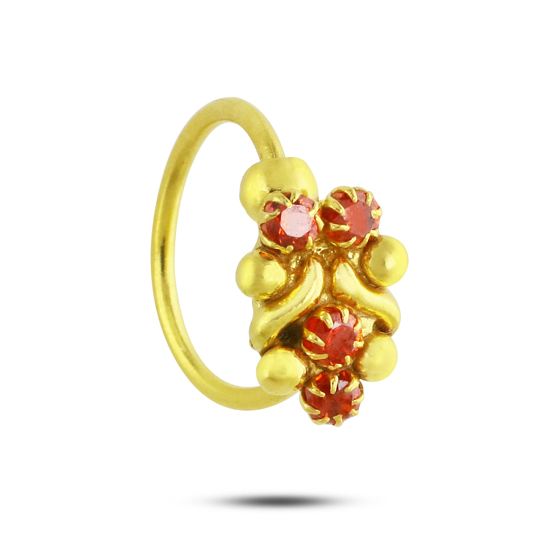 14K gold plated 4 red diamond hoop ose ring