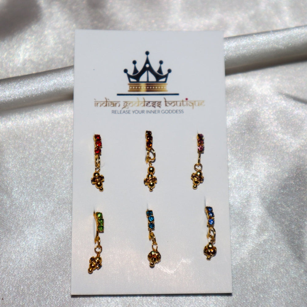 Set of 6 Gold Nose Rings with Colored Ball End