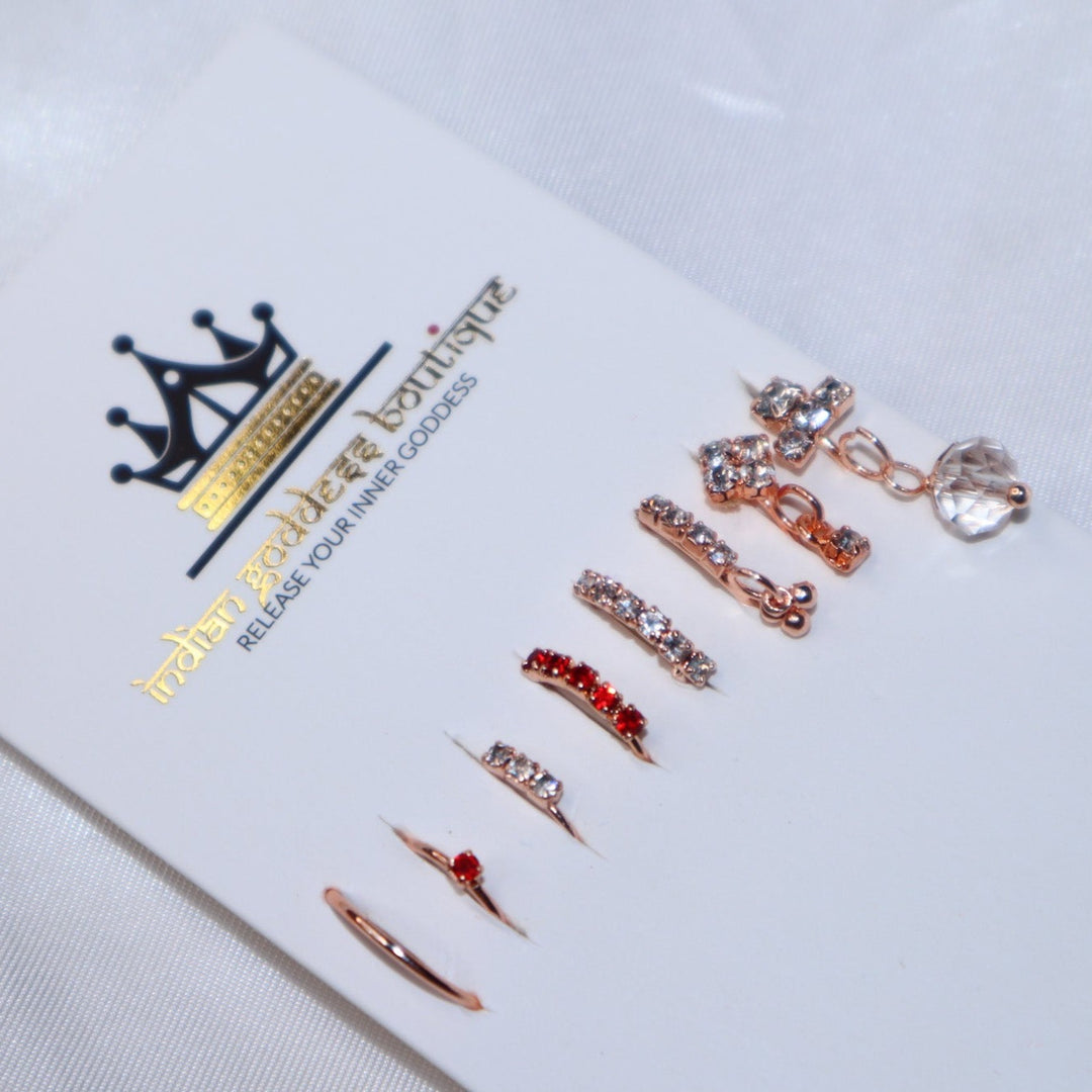 Rose Gold, Red, and Pink Nose Ring Set of 8