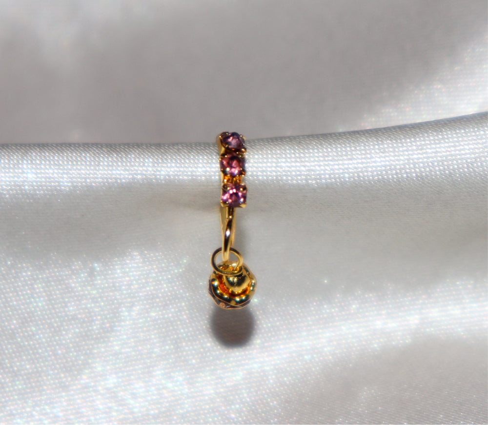 Purple 3 Diamond Nose Ring with Gold and Red Ball End