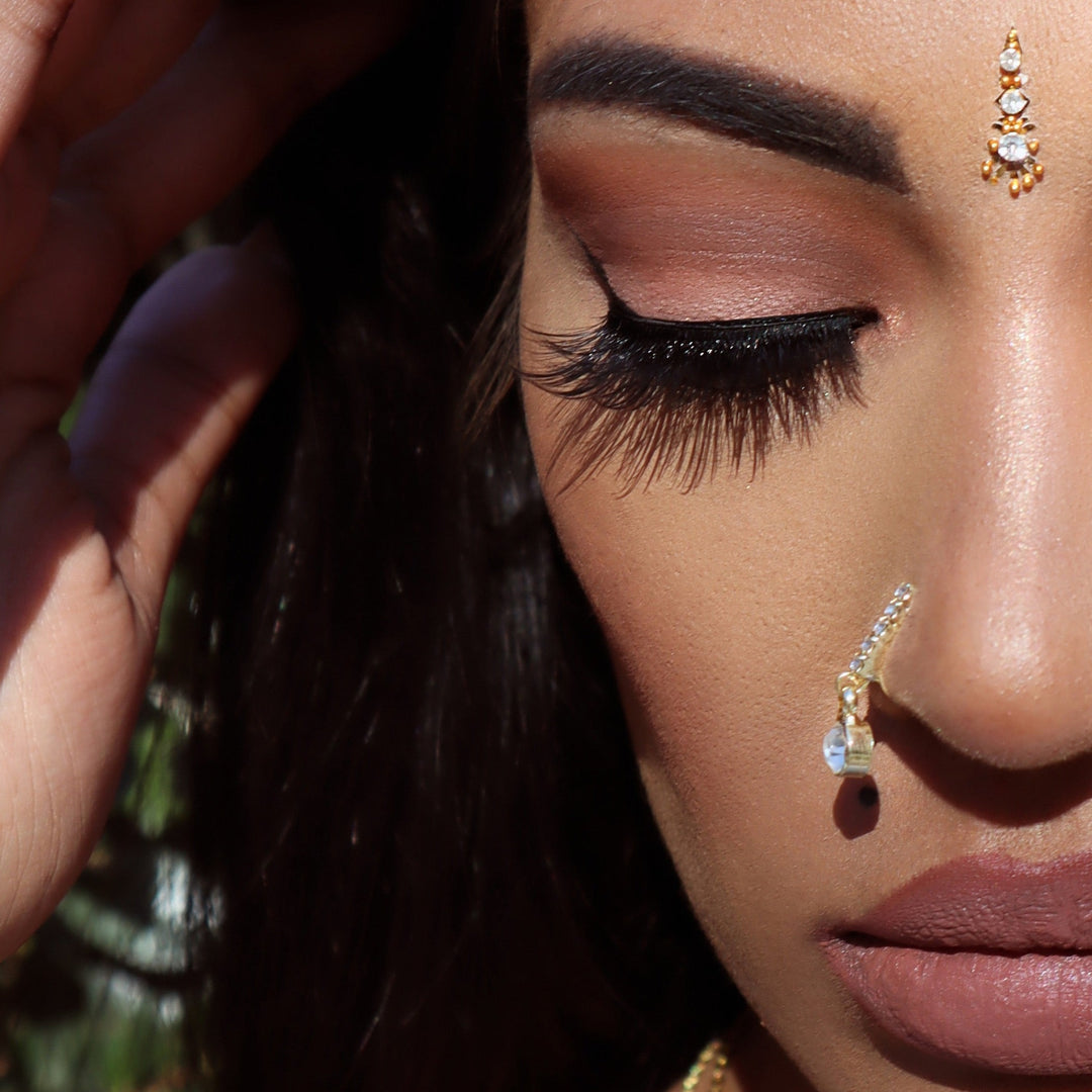 5 Diamond Gold Clip-on Nose Ring with Dangling Diamond End
