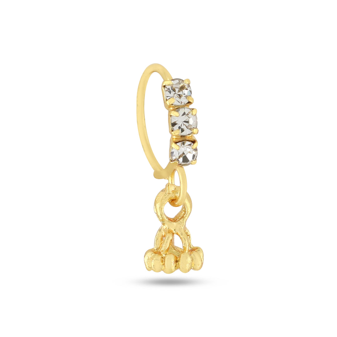 3 Diamond Gold Crown Dangling Nose Ring, 14k Gold Plated available