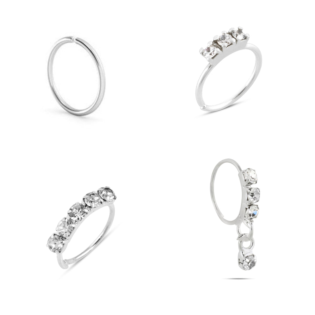 Silver Lover Nose Ring Set of 4