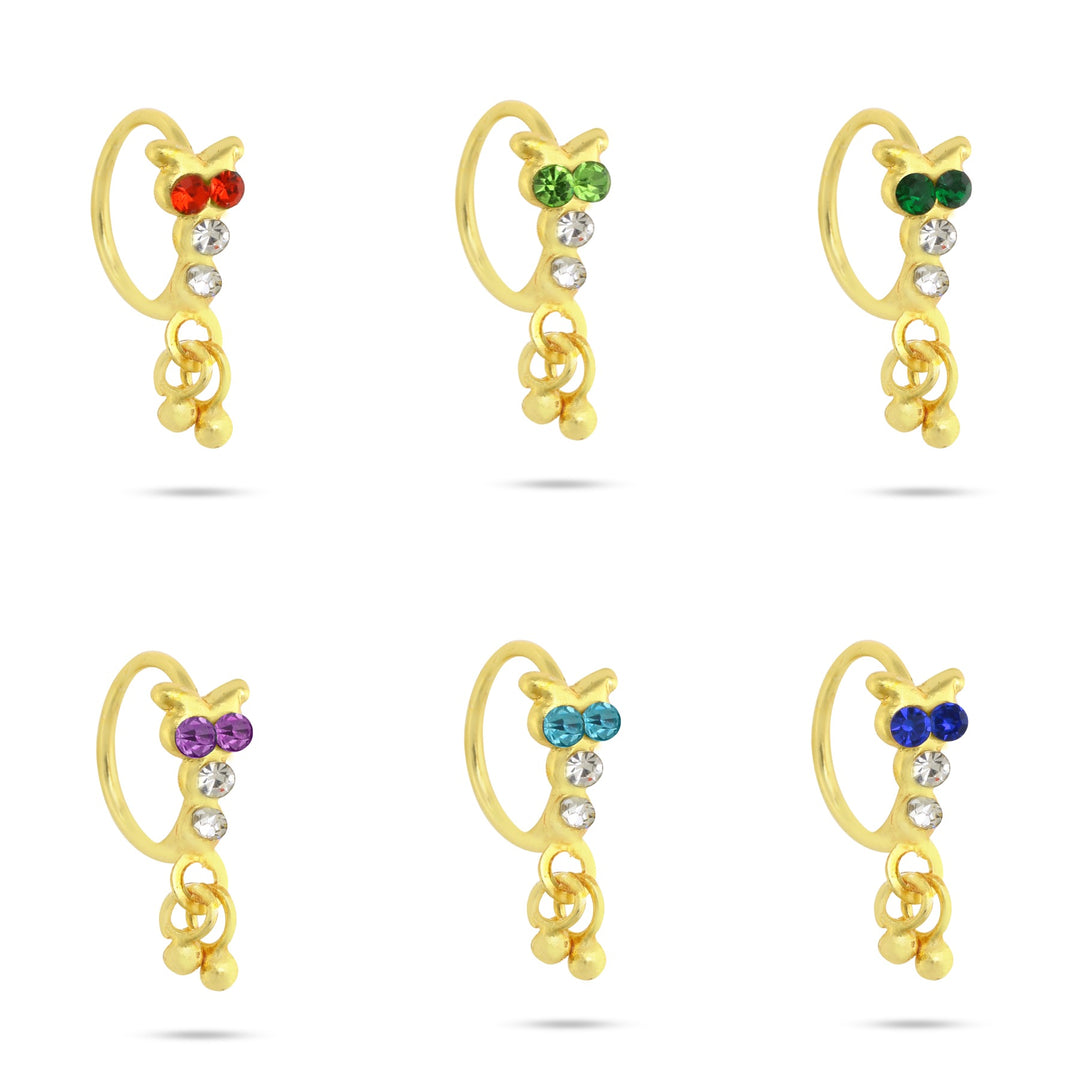 Set of Dangling Owl Design Colored Nose Rings