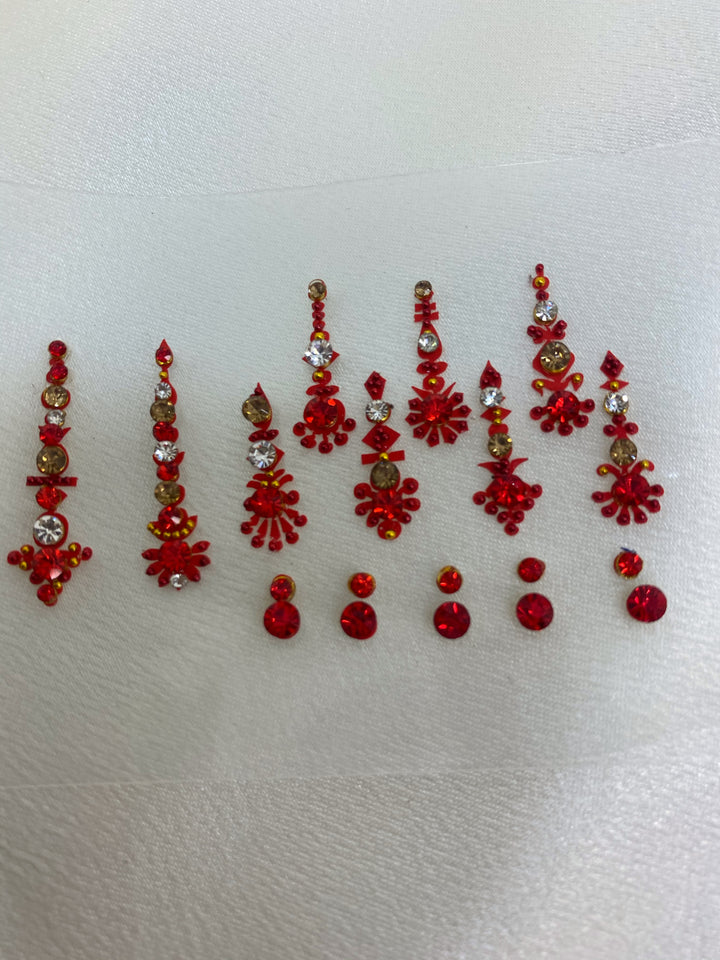 Colorful Set of 19 Red Bindis - ROSE