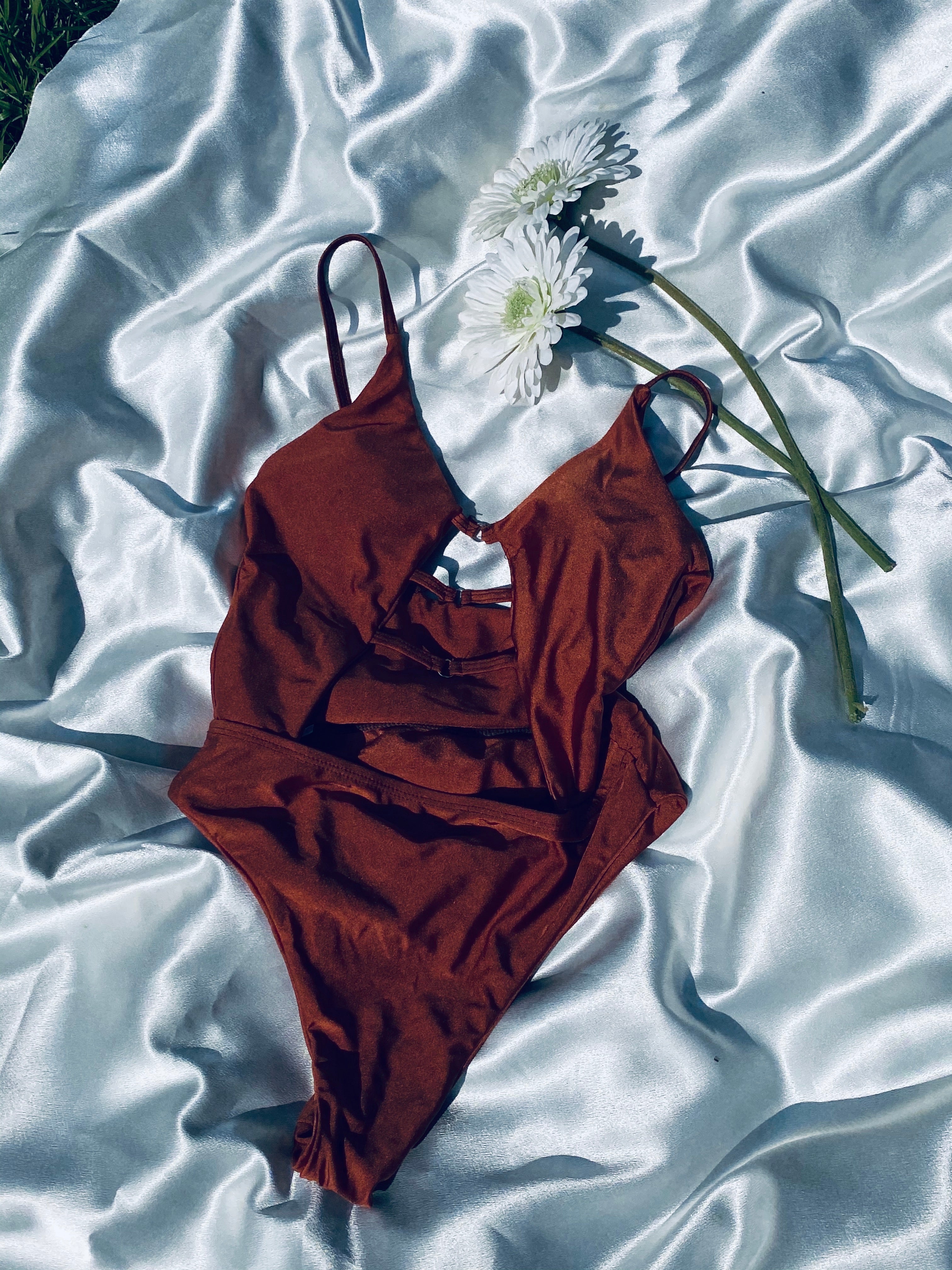 Caramel Brown One Piece Bathing Suit