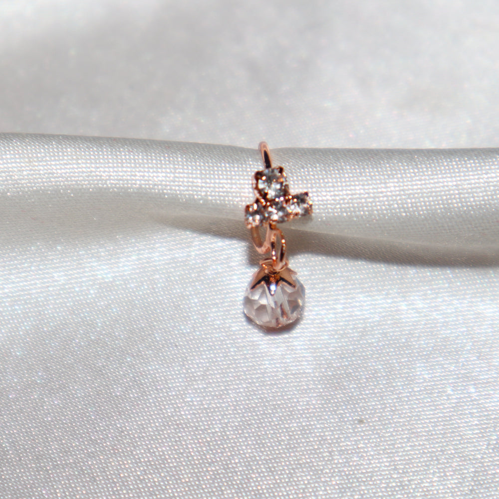 Rose Gold Diamond Nose Ring with Dangling Clear Ball End