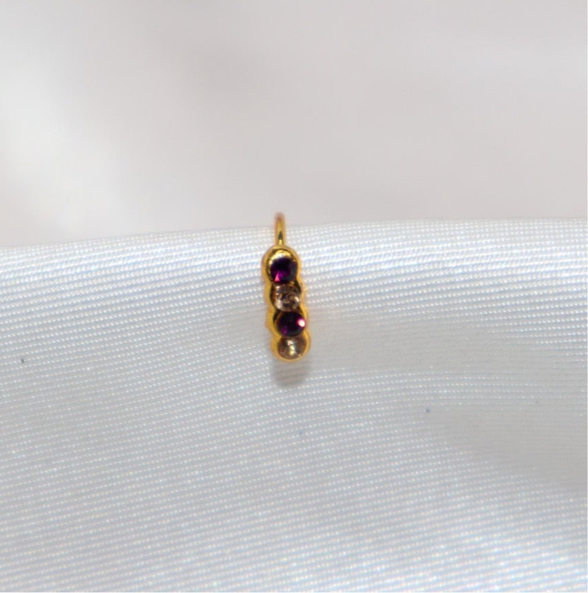 4 Colored and Gold Diamond Hoop Nose Ring