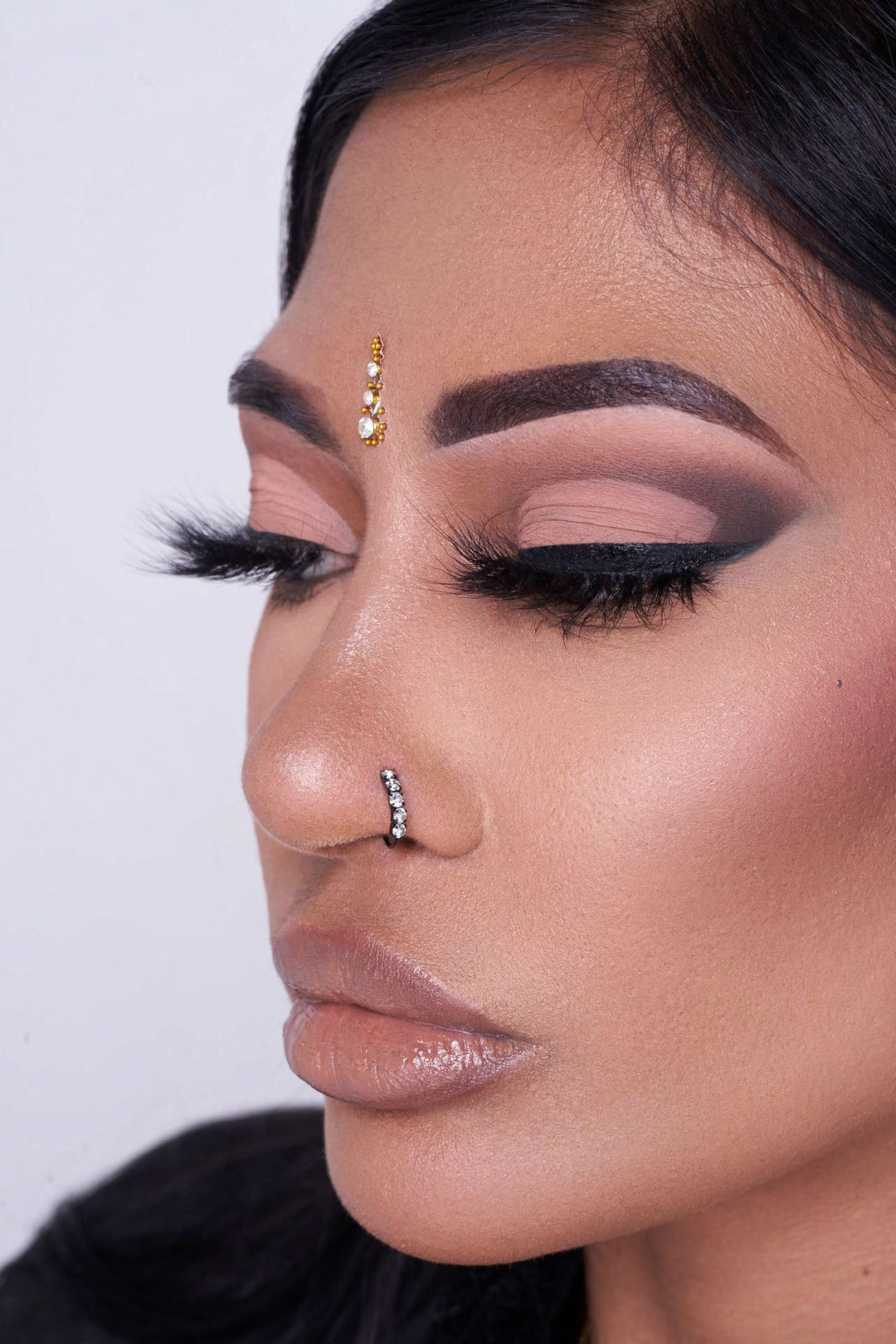 Black and Diamond Hoop Nose Ring