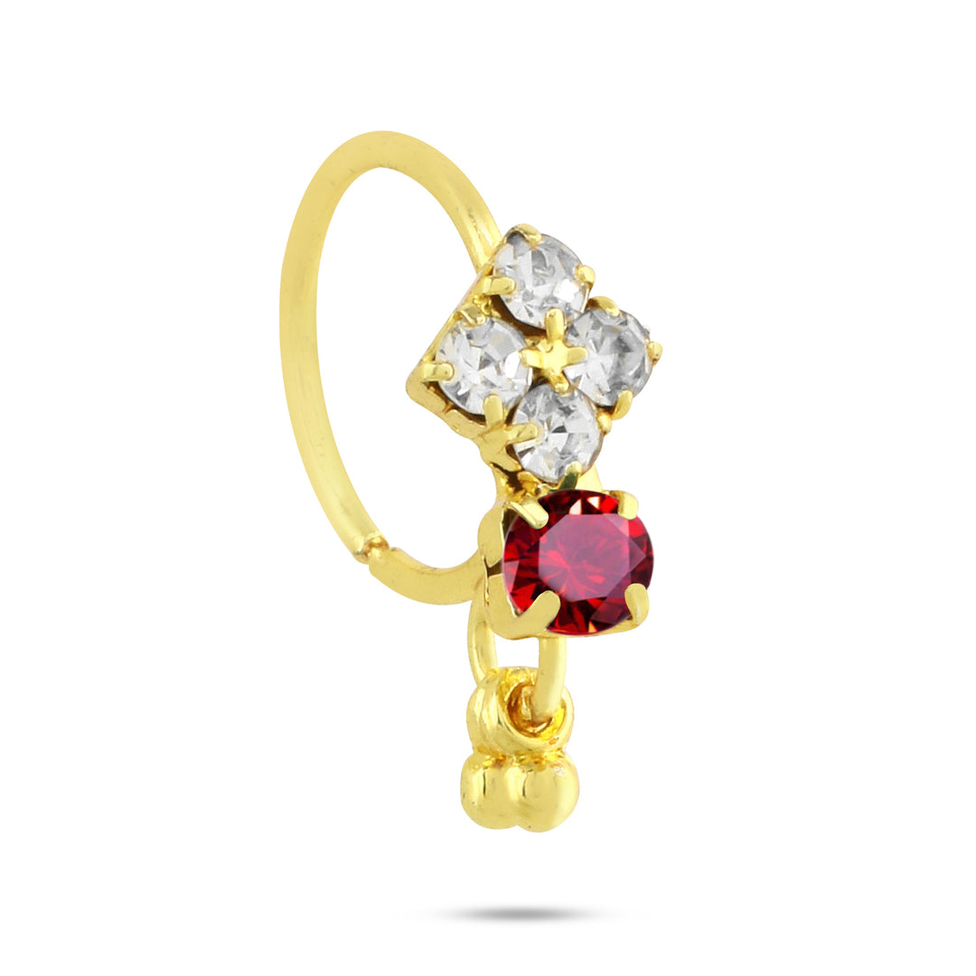 14K Gold Plated Red and White Diamond Nose Ring (Part of 6 Set Different Colored Nose Rings)