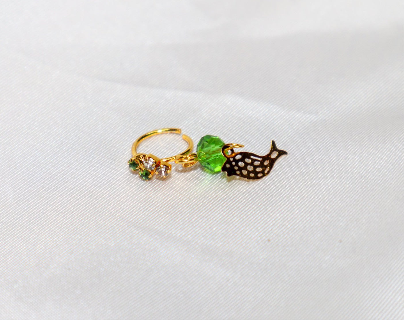Green Stone and Gold Fish Nose Ring