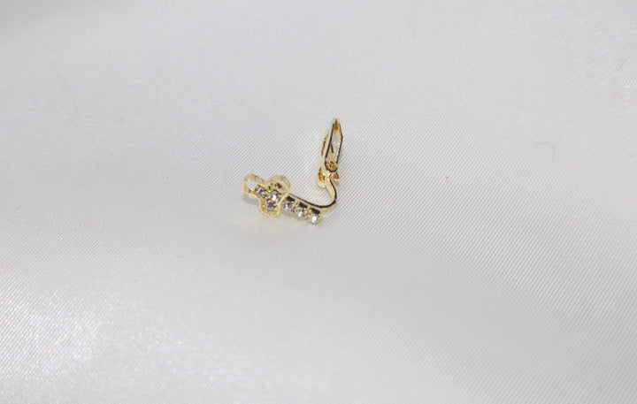 T Shape Gold And Diamond Clip On Nose Ring
