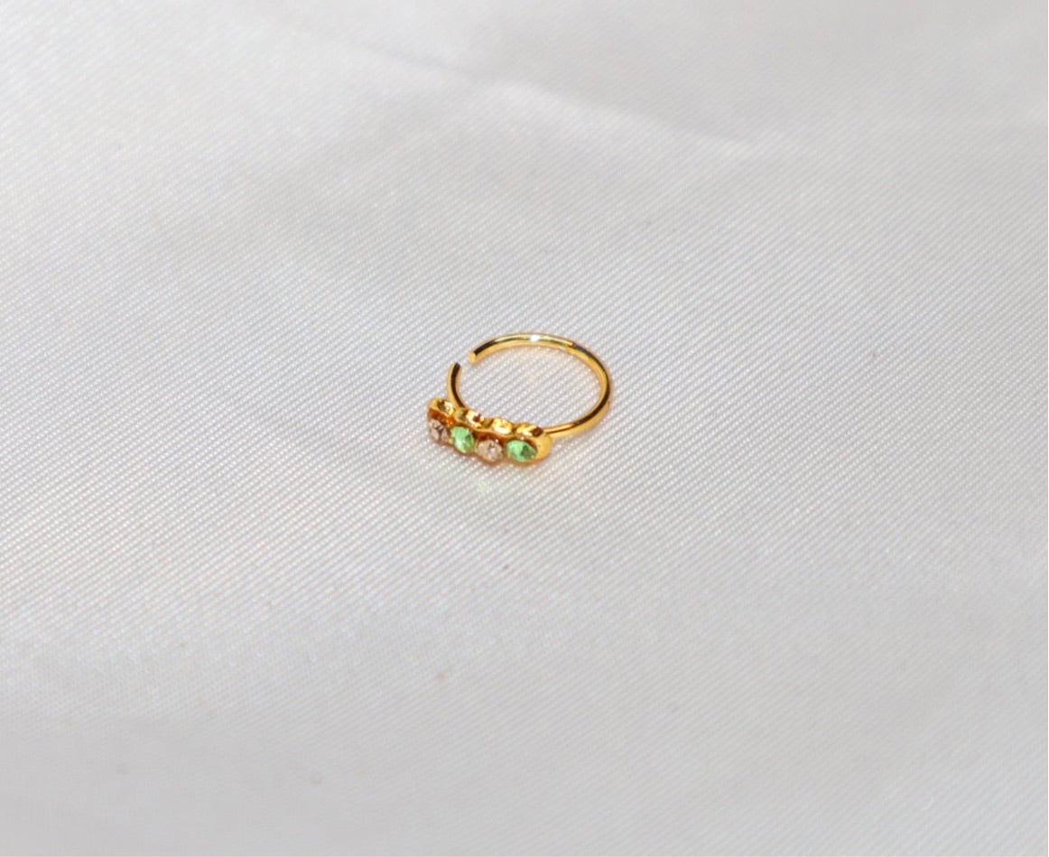 4 Colored and Gold Diamond Hoop Nose Ring