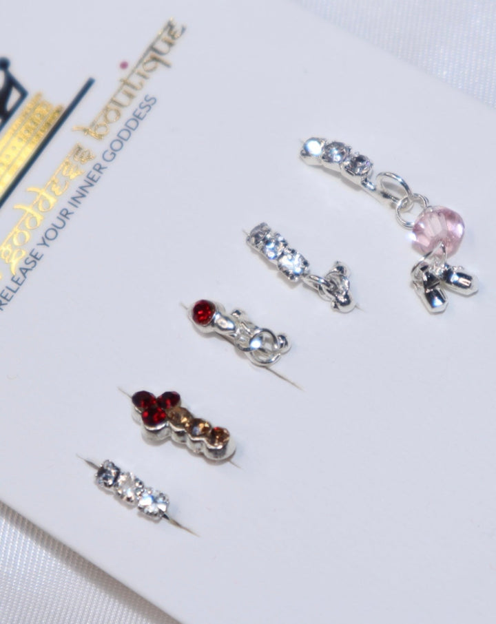 Silver, Red, and Pink Nose Ring Set