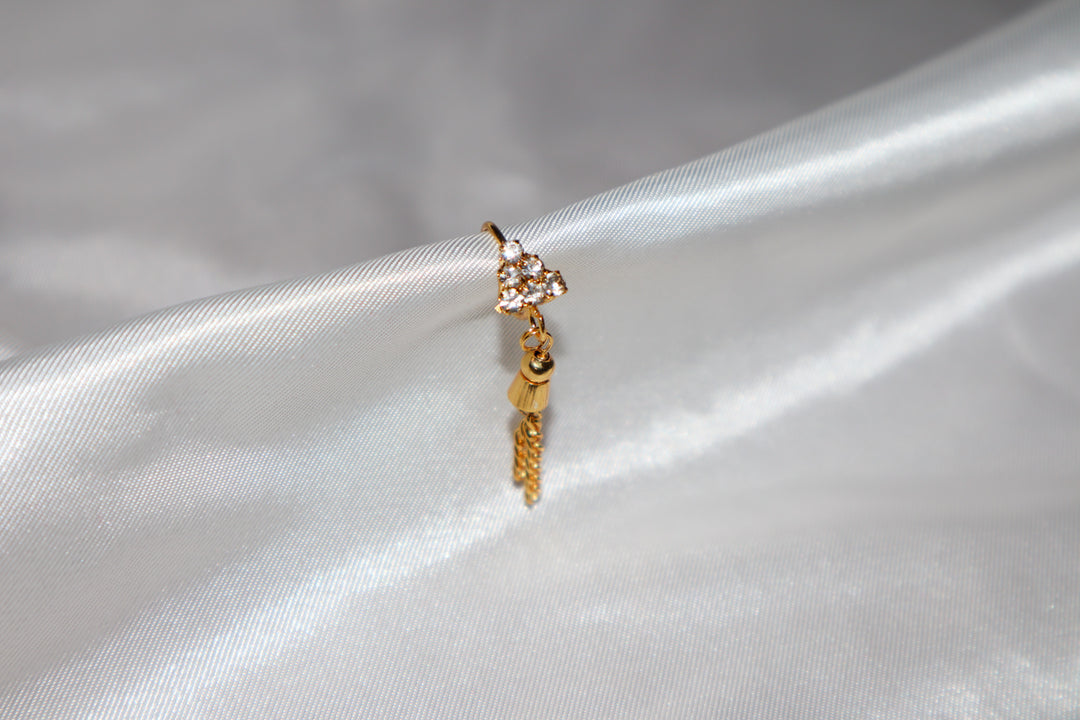 Pyramid Diamond Gold Nose Ring with Gold Dangling Ends