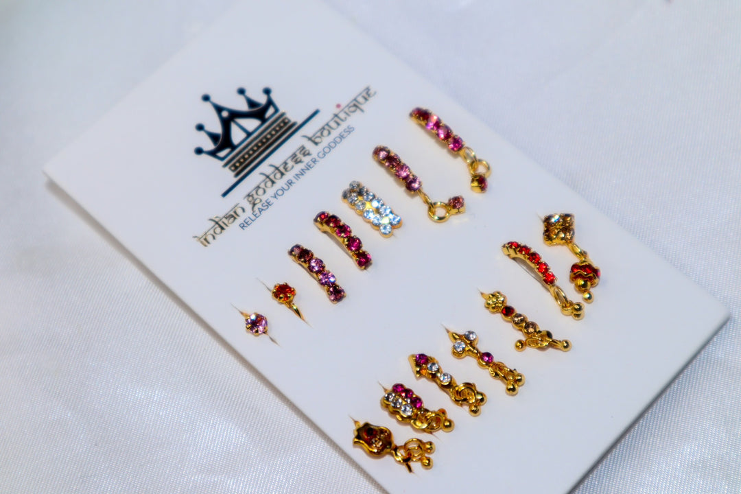 Colored Nose Ring Set of Gold, Red, and Pink