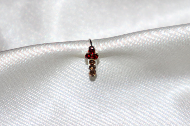Silver Hoop Nose Ring with Red and Yellow Diamonds in T Shape