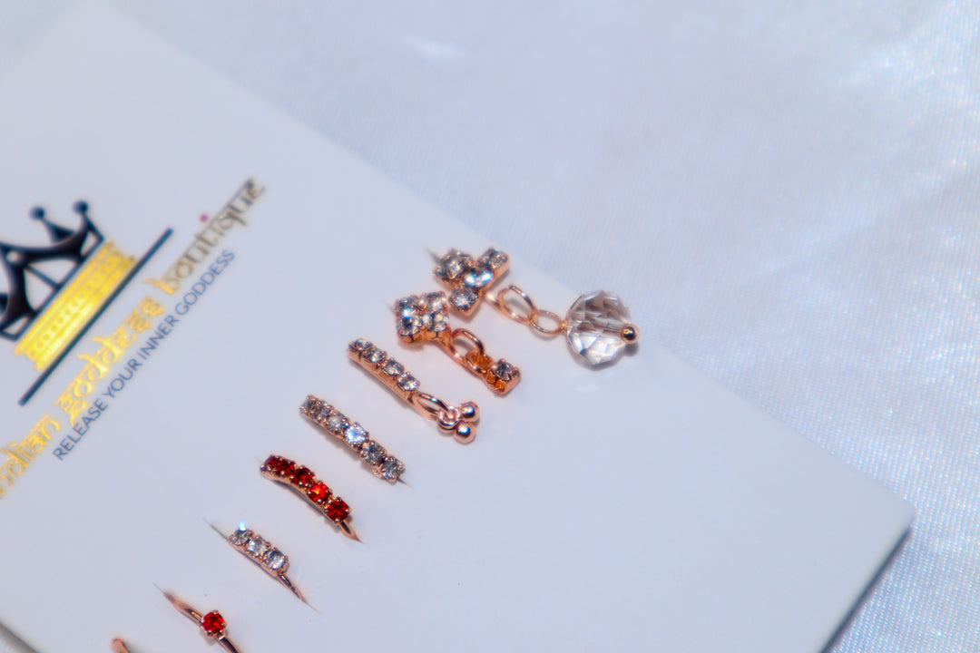 Rose Gold, Red, and Pink Nose Ring Set of 8