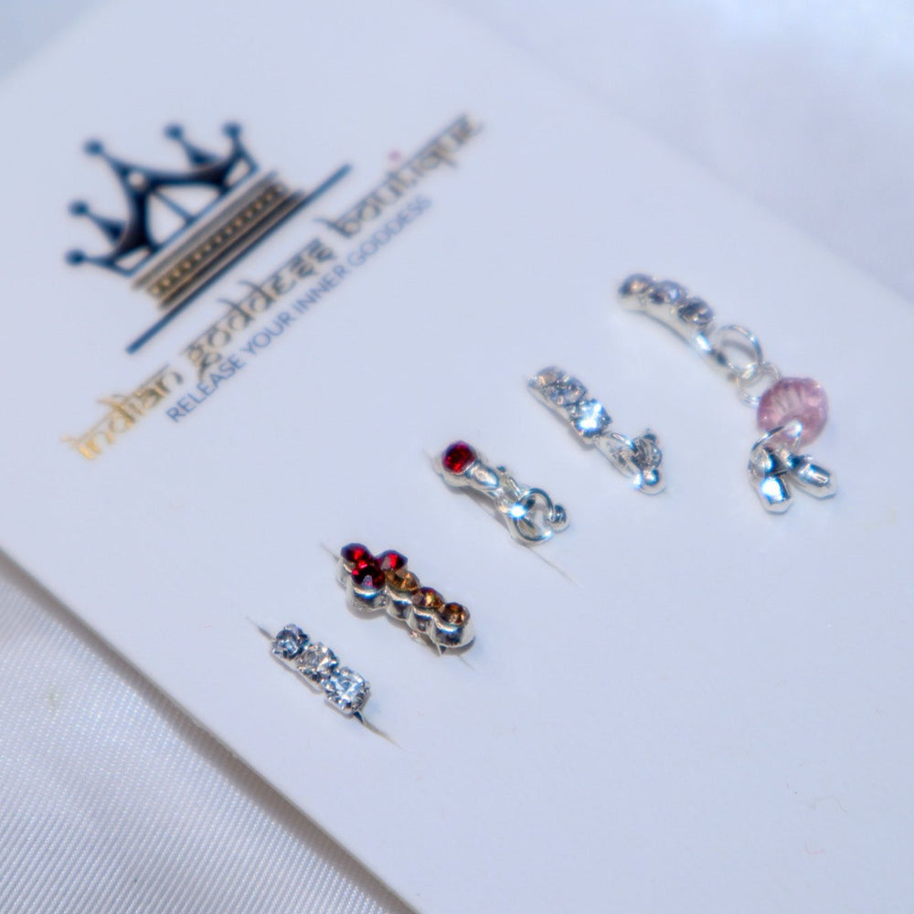 Silver, Red, and Pink Nose Ring Set