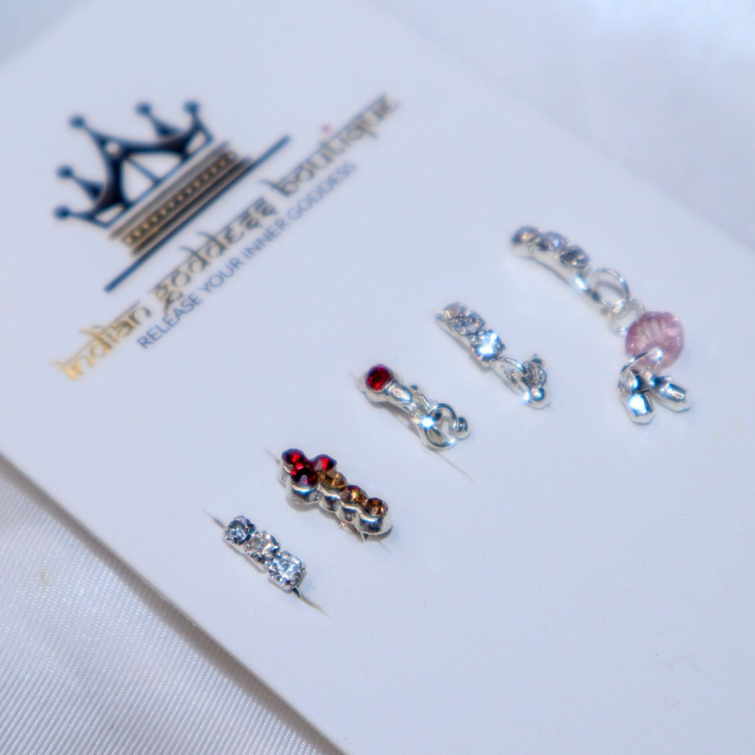 Silver, Red, and Pink Nose Ring Set