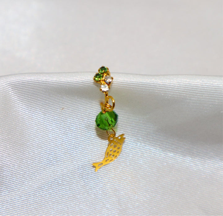 Green Stone and Gold Fish Nose Ring