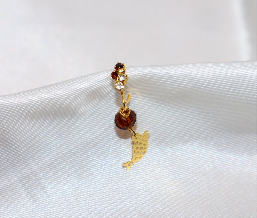 Colored Stone and Gold Fish Nose Ring