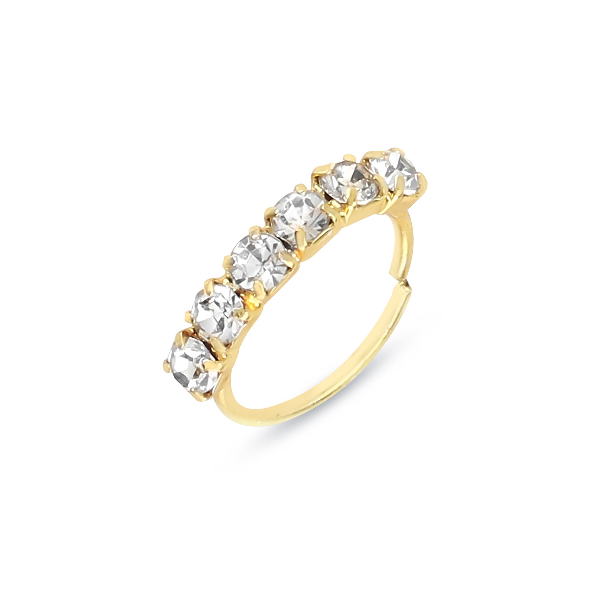 gold hoop nose ring with 6 diamonds