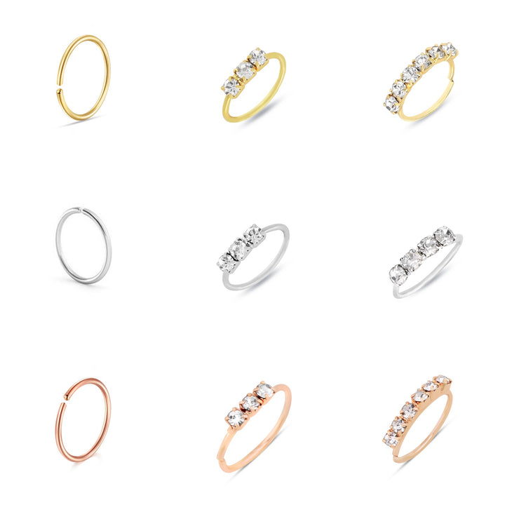 9 Set Of Classic Hoop Nose Rings