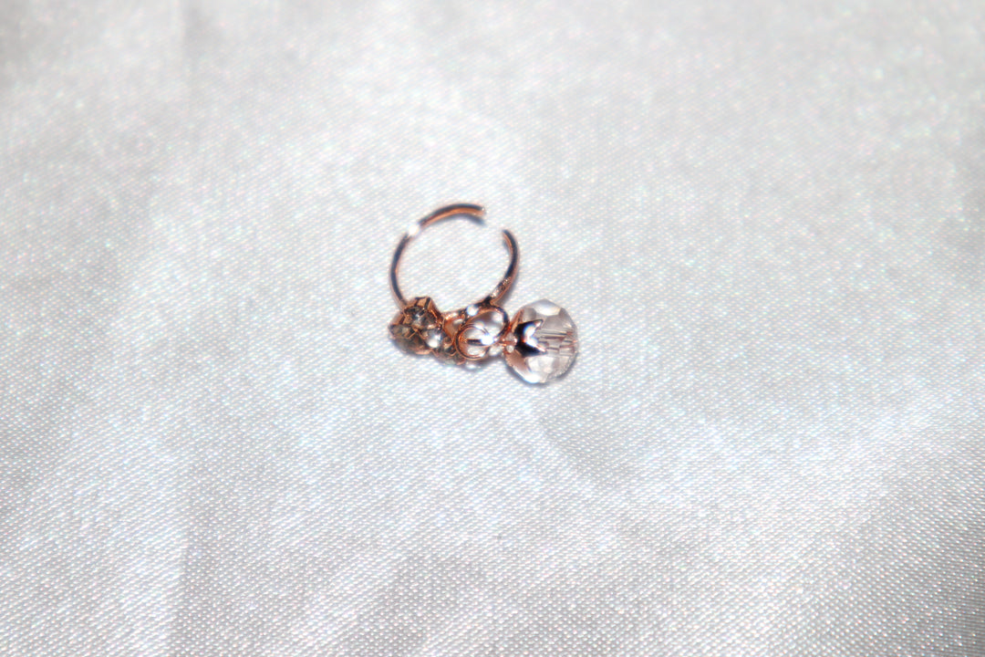 Rose Gold Diamond Nose Ring with Dangling Clear Ball End