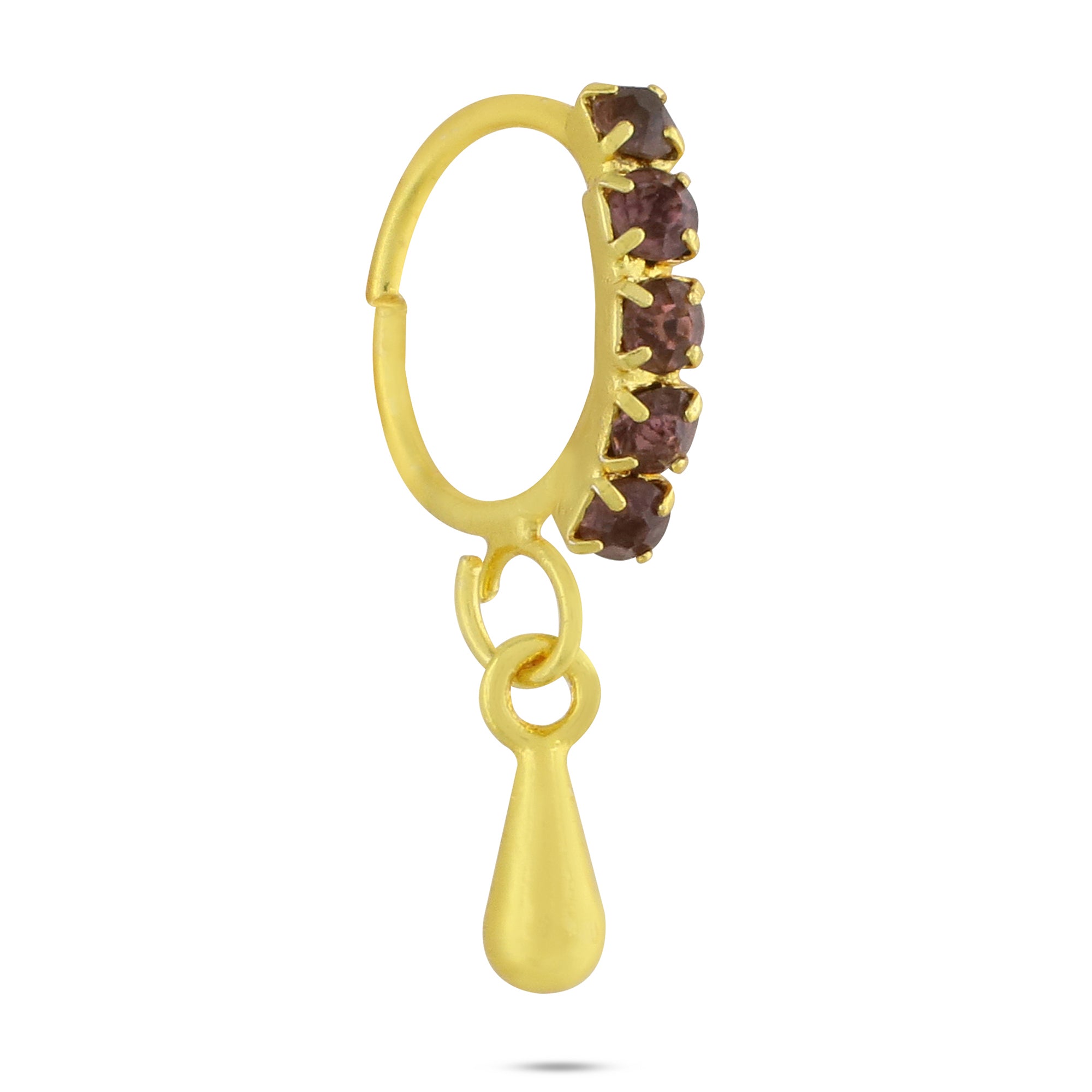 Nose Ring With Dangling Gold Tear Drop End Nose Ring, Multiple colors