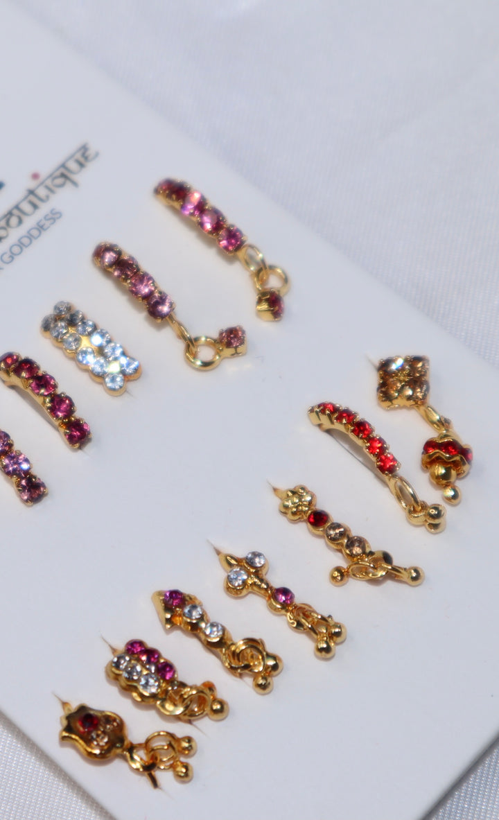 Colored Nose Ring Set of Gold, Red, and Pink