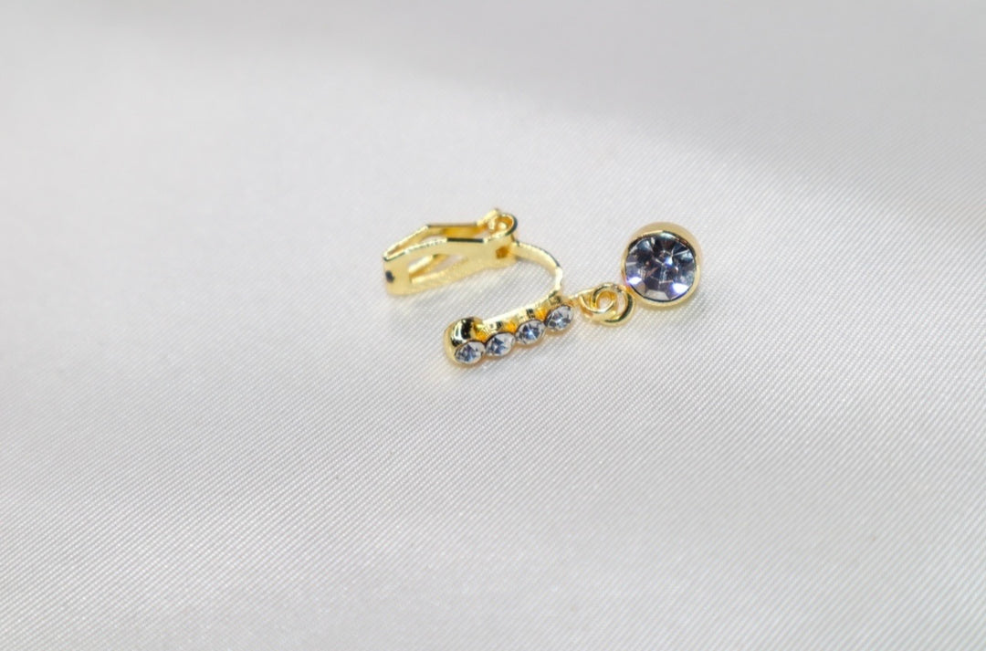 Thick Diamond and Gold Clip On Nose Ring with Dangling Diamond Ball End