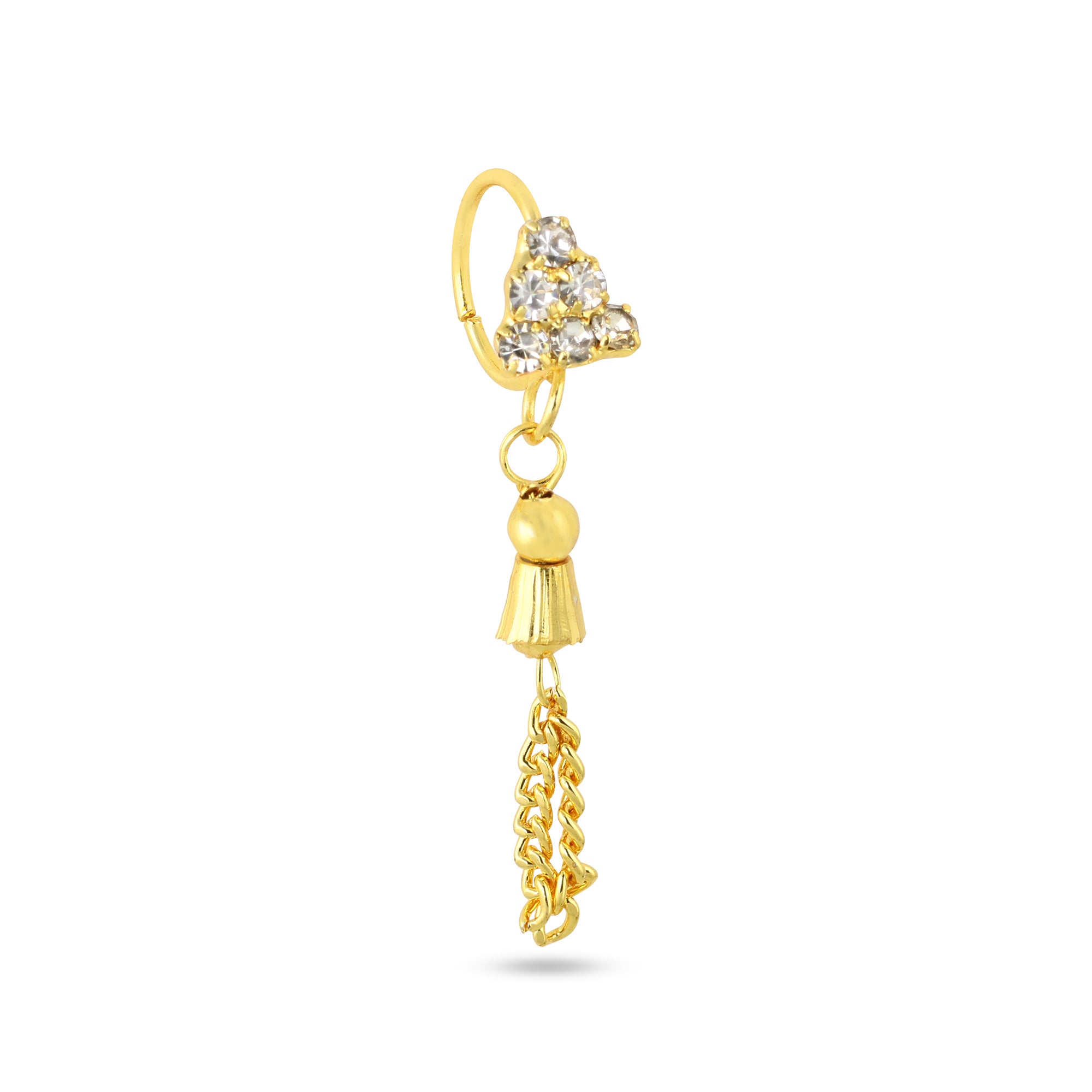 Pyramid Diamond Gold Nose Ring with Gold Dangling Ends