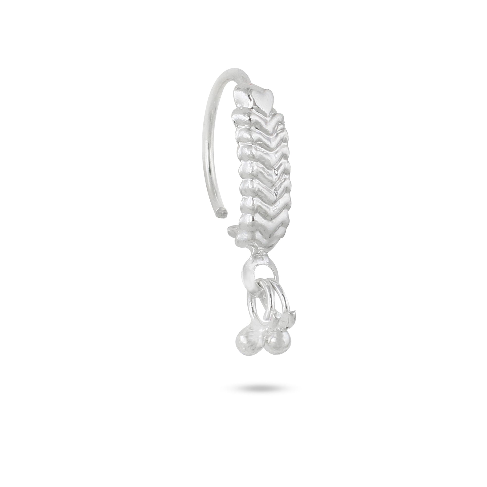 Silver Feather Nose Ring with Dangling Ends