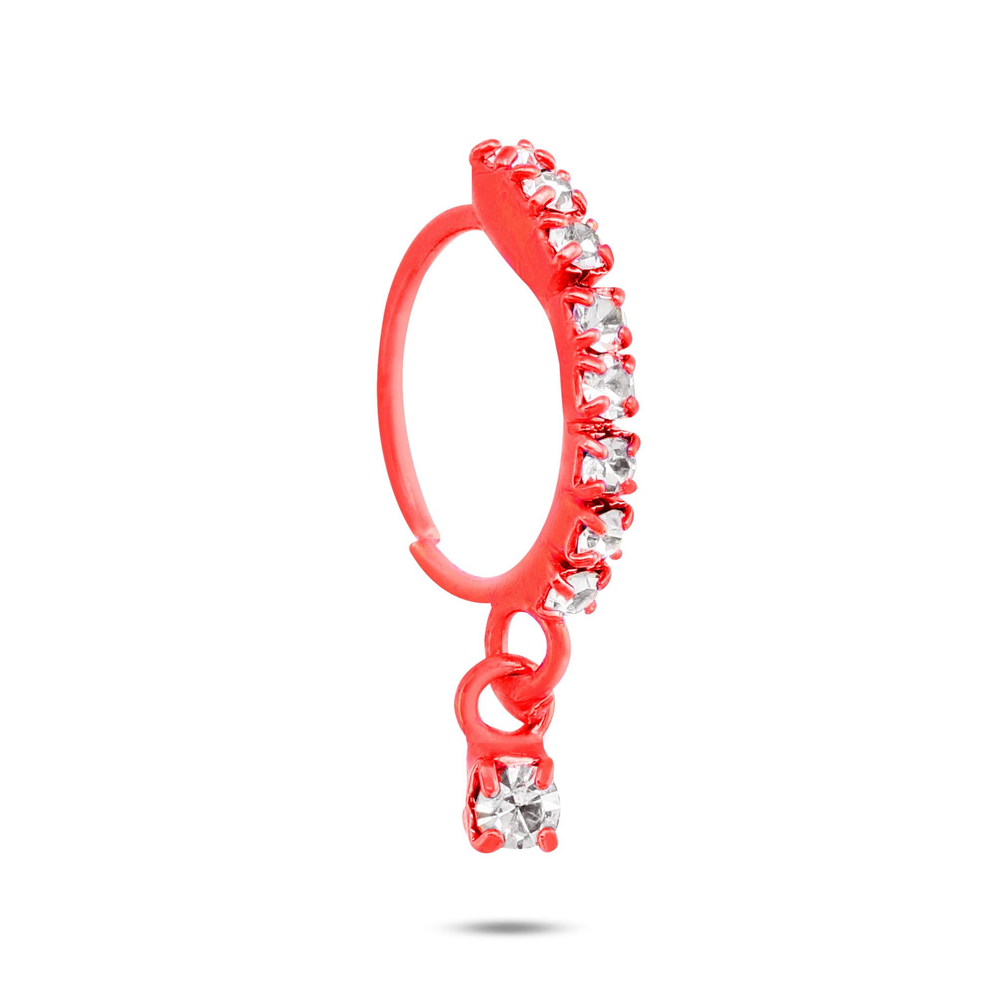 9 Diamond Neon Colored Nose Ring with Dangling Diamond End