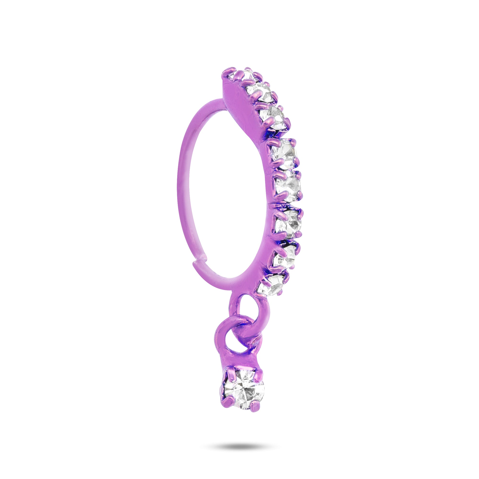 9 Diamond Neon Colored Nose Ring with Dangling Diamond End