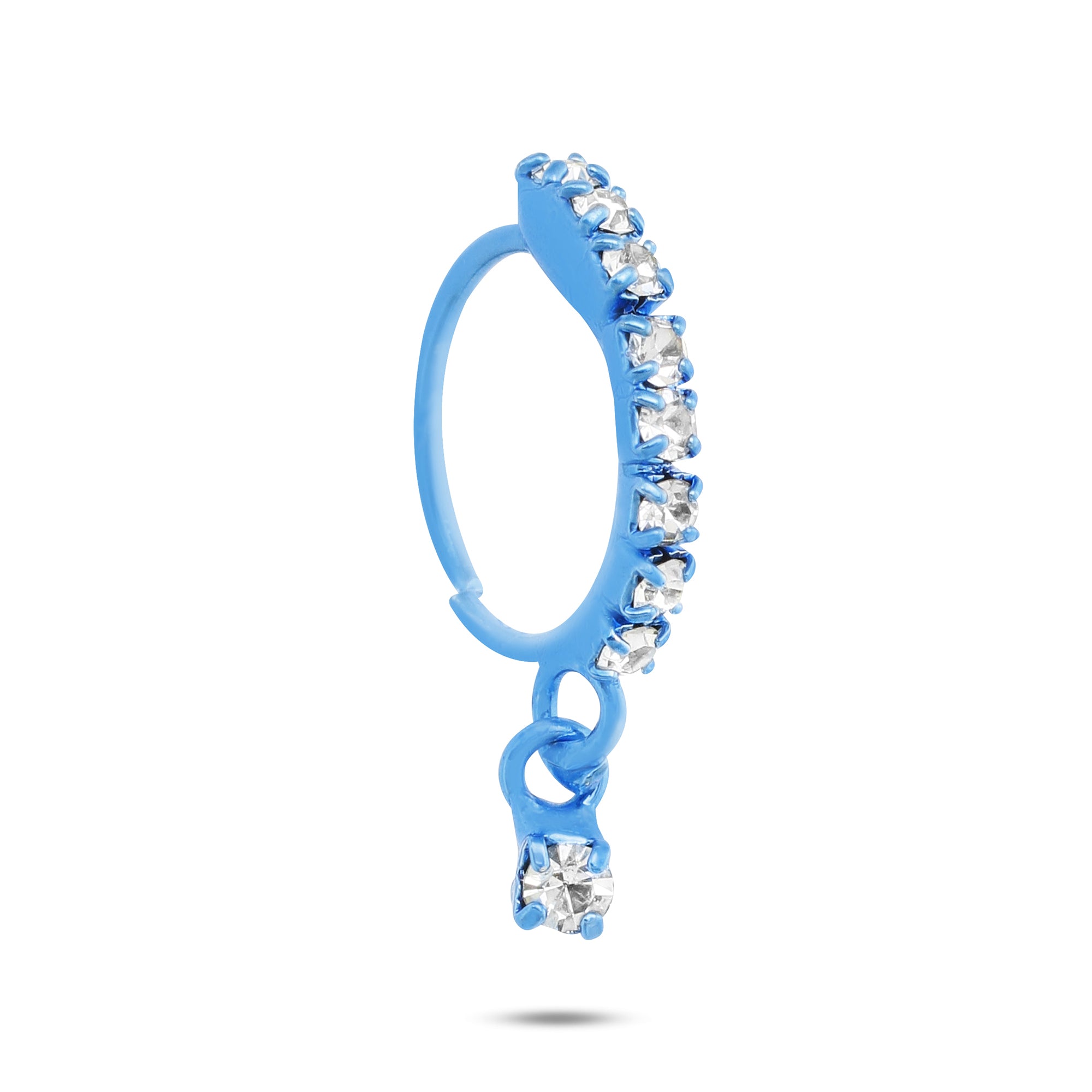 9 Diamond Neon Colored Nose Ring with Dangling Diamond End