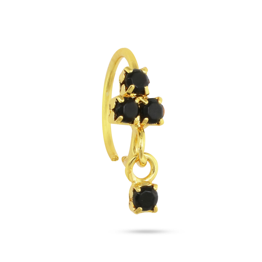 Black 3 Diamond Flower Gold and Diamond Hoop Nose Ring