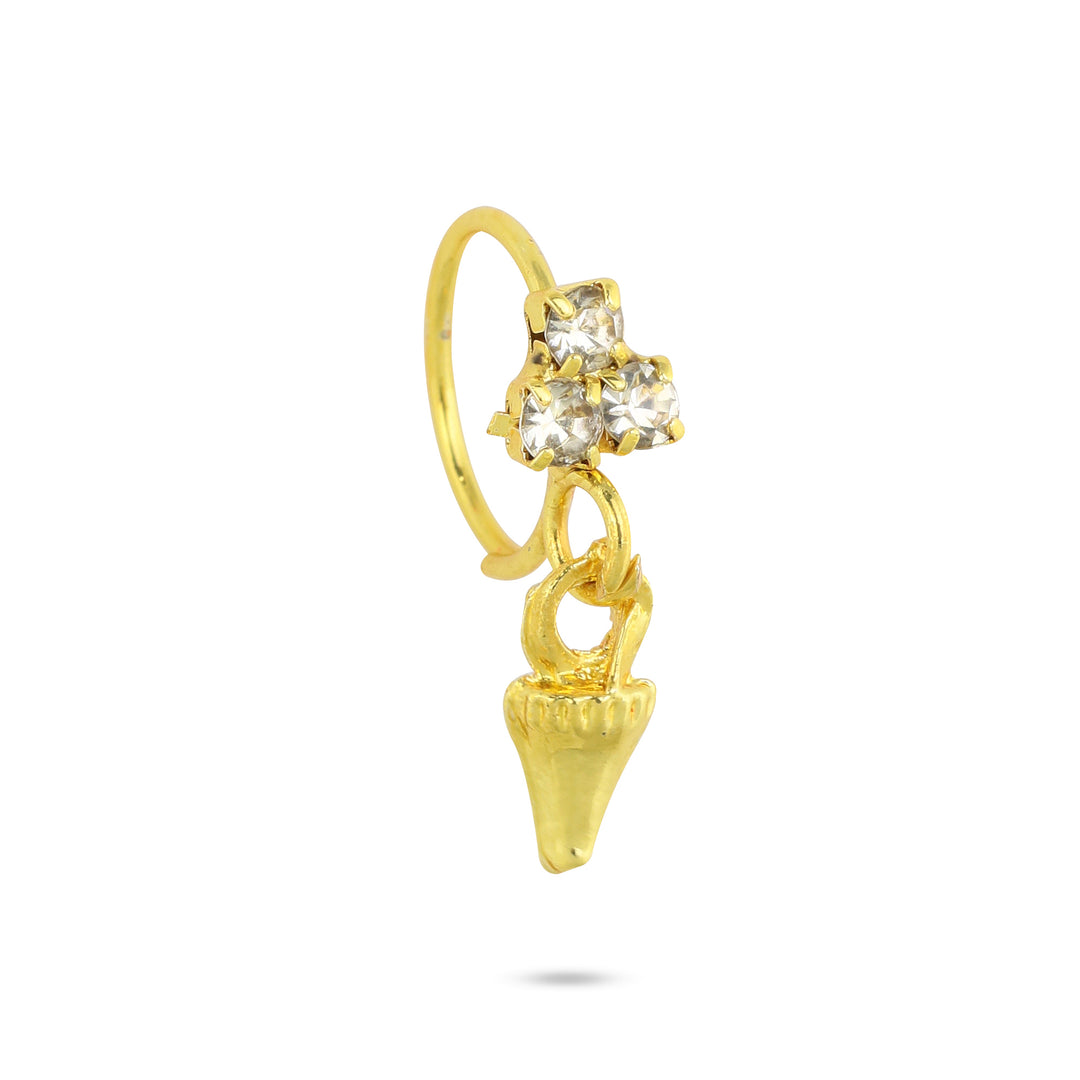 14K 4 Diamond with Large Diamond End Nose Ring